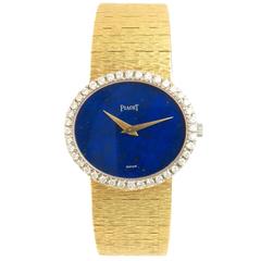 Retro Piaget yellow Gold Diamond and Lapis mechanical Wrist watch