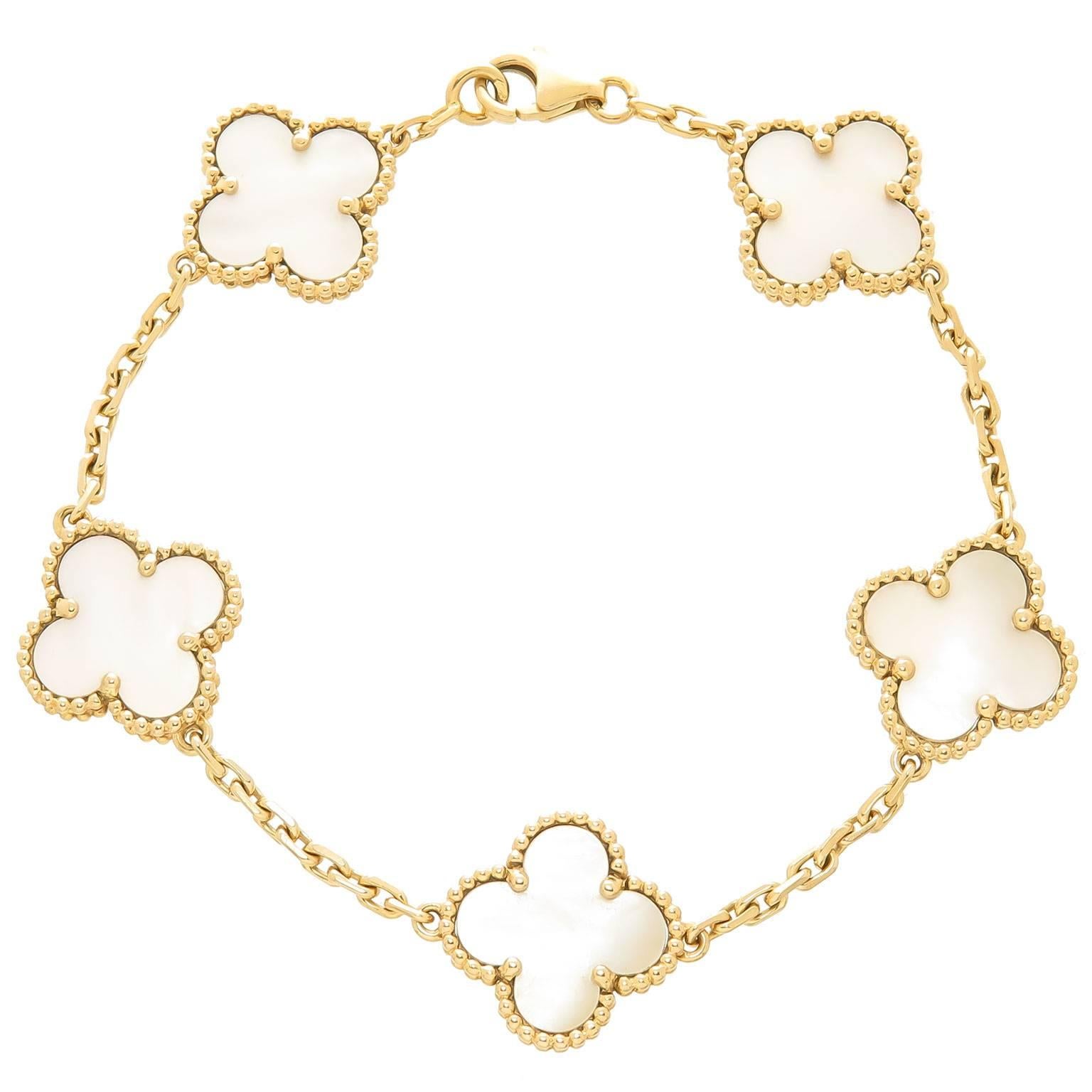 Van Cleef & Arpels vintage Alhambra Gelbgold und Perlmutt Armband