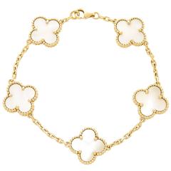Van Cleef & Arpels vintage Alhambra yellow Gold and Mother of Pearl bracelet