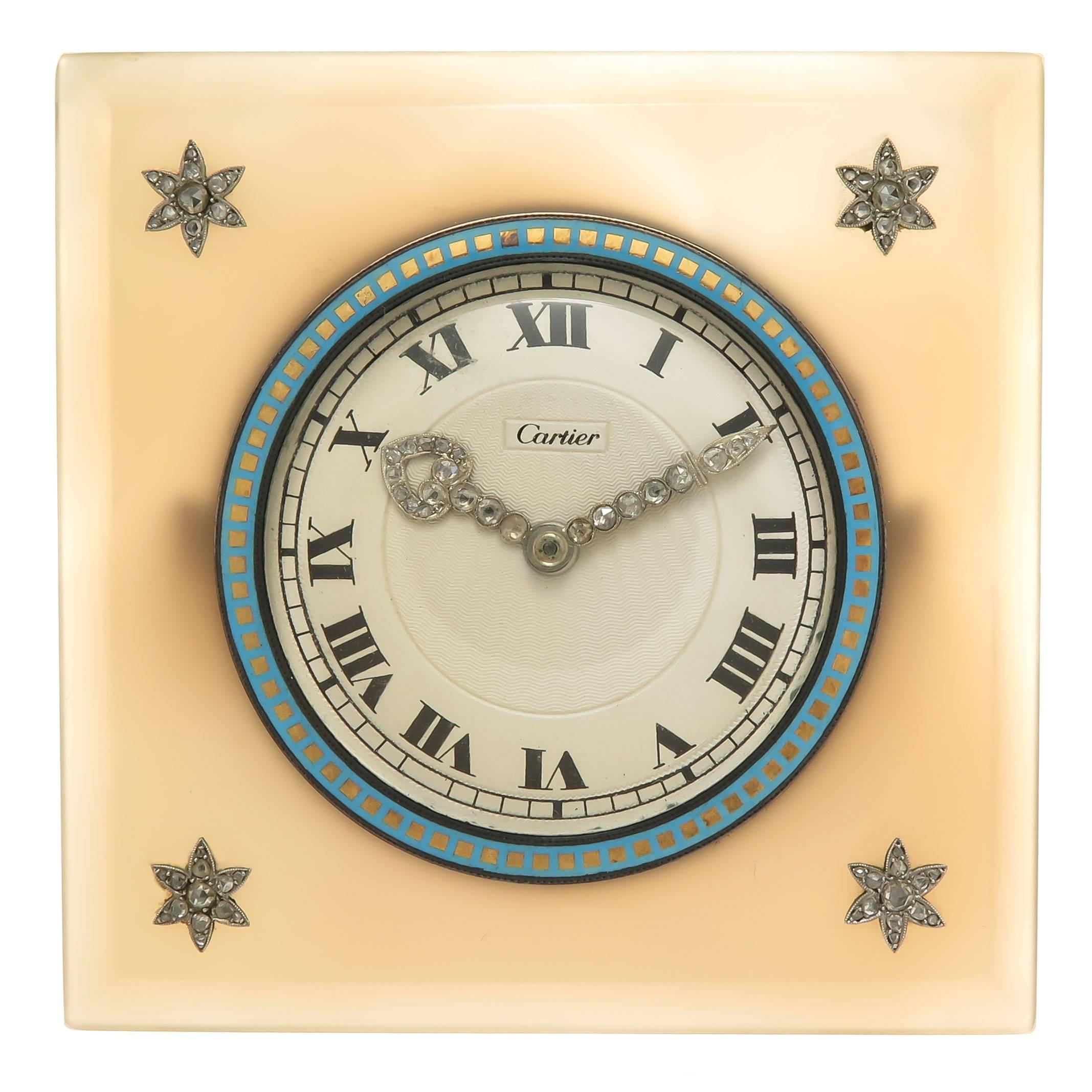 Cartier EWC Agate Enamel and Diamond set Desk Clock