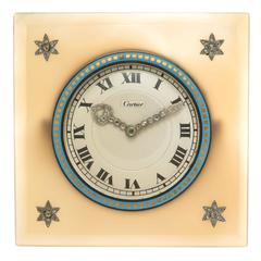 Cartier EWC Agate Enamel and Diamond set Desk Clock 4