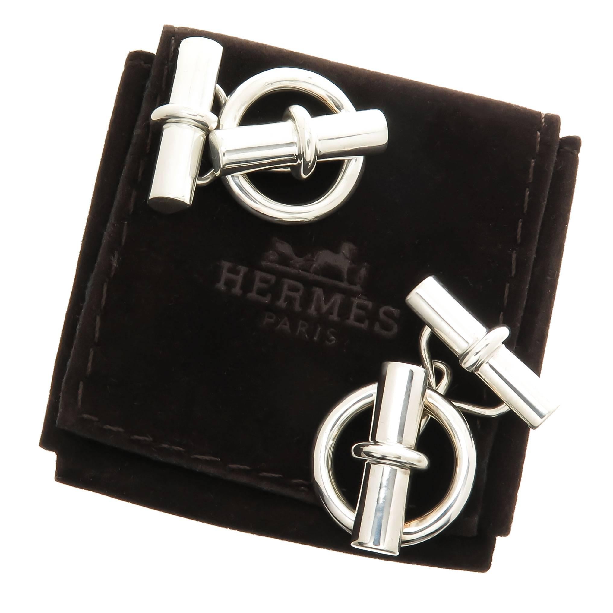 Circa 2000 Hermes Sterling Silver Chaine D Ancre Collection Cufflinks, measuring 5/8 inch in diameter and being of nice solid, heavy construction. Come in Original Hermes Pouch.