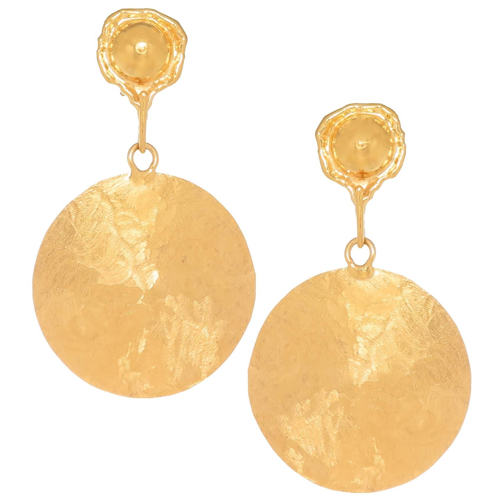 Jean Mahie Yellow Gold Large Hammered Disk Earrings