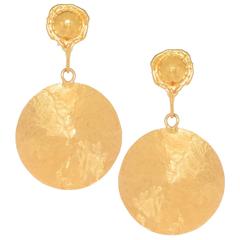 Jean Mahie Yellow Gold Large Hammered Disk Earrings