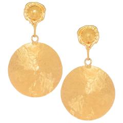 large disk earrings Jean Mahie Yellow Gold Large Hammered Disk Earrings