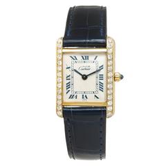 Cartier Vermeil Diamant gesetzt Quarz Damen Tank Uhr