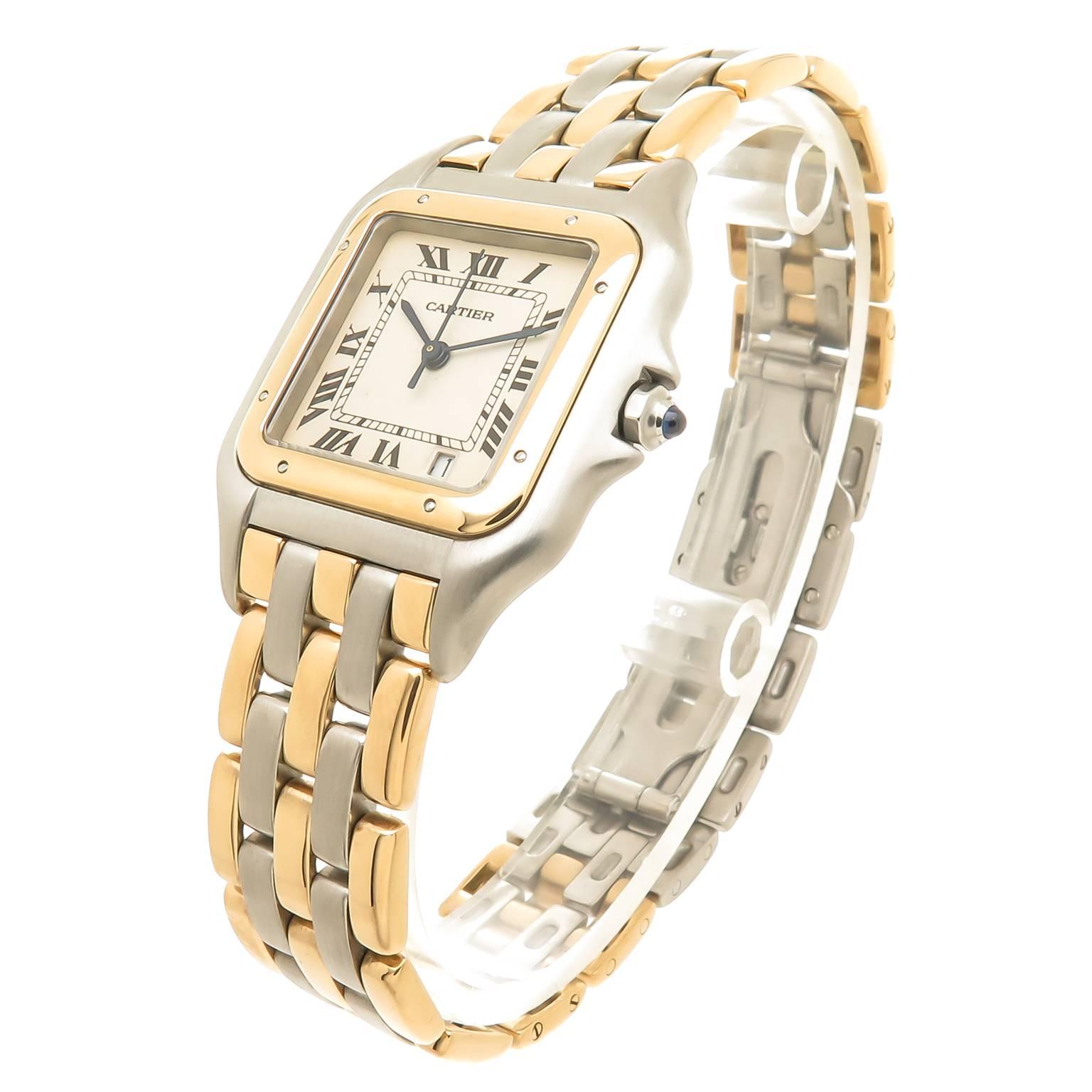 Cartier Panther Gold and Steel Mid Size Quartz Watch In Excellent Condition In Chicago, IL