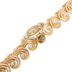 Van Cleef & Arpels France Gold and Diamond Retro Wrist Watch