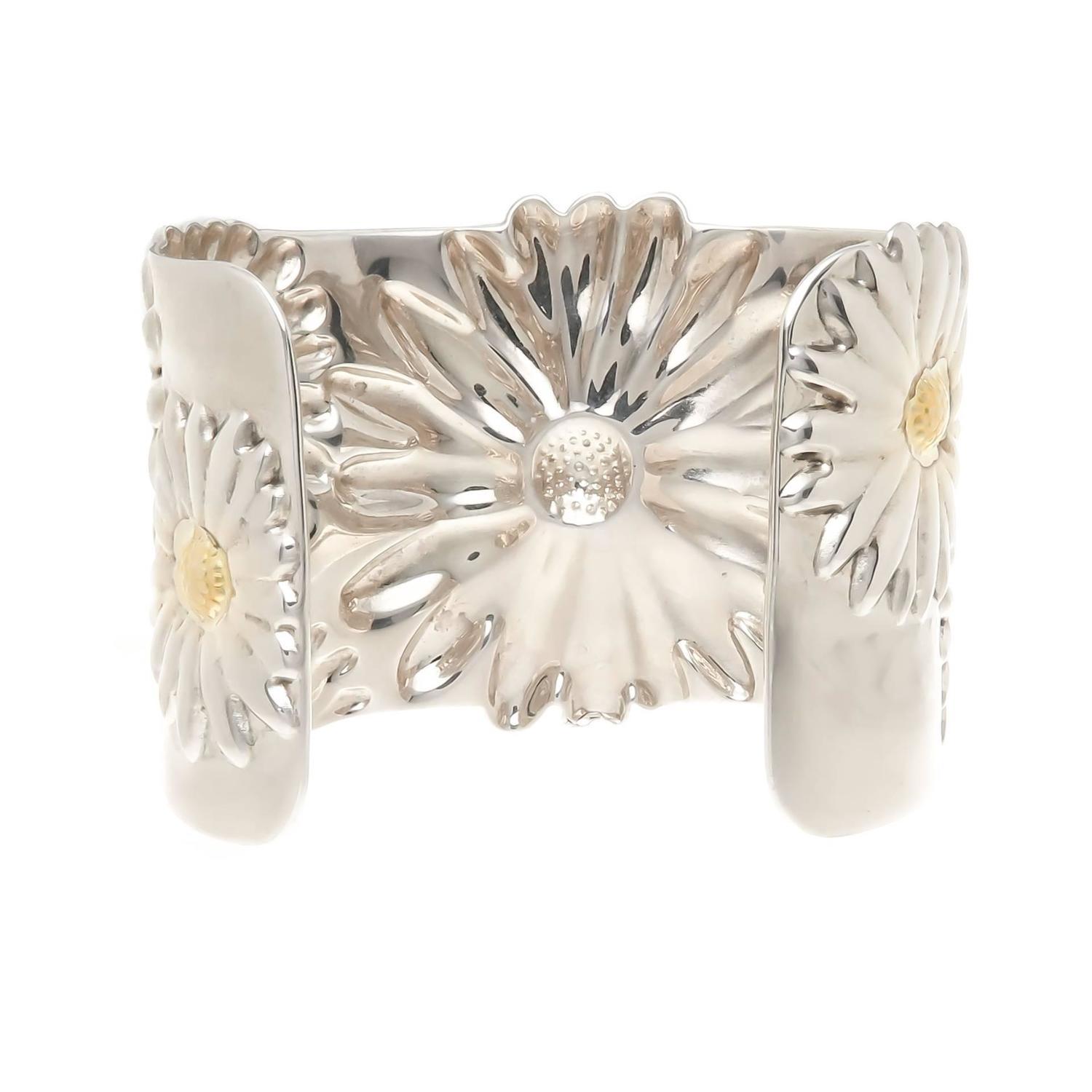 Tiffany and Co. Wide Silver Daisy Cuff Bracelet For Sale at 1stdibs