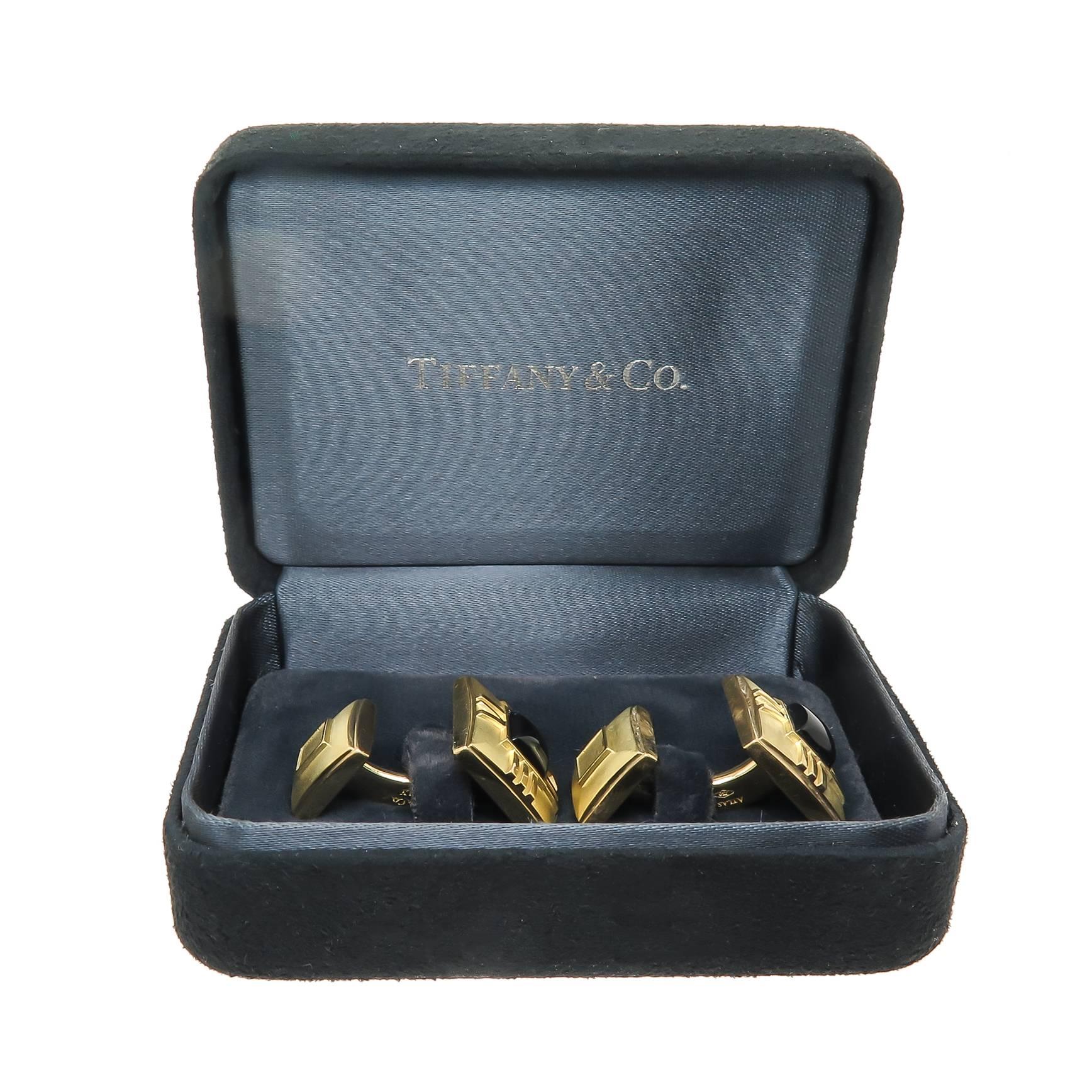 Women's or Men's 1990s Tiffany & Co. Onyx Gold Atlas Cufflinks