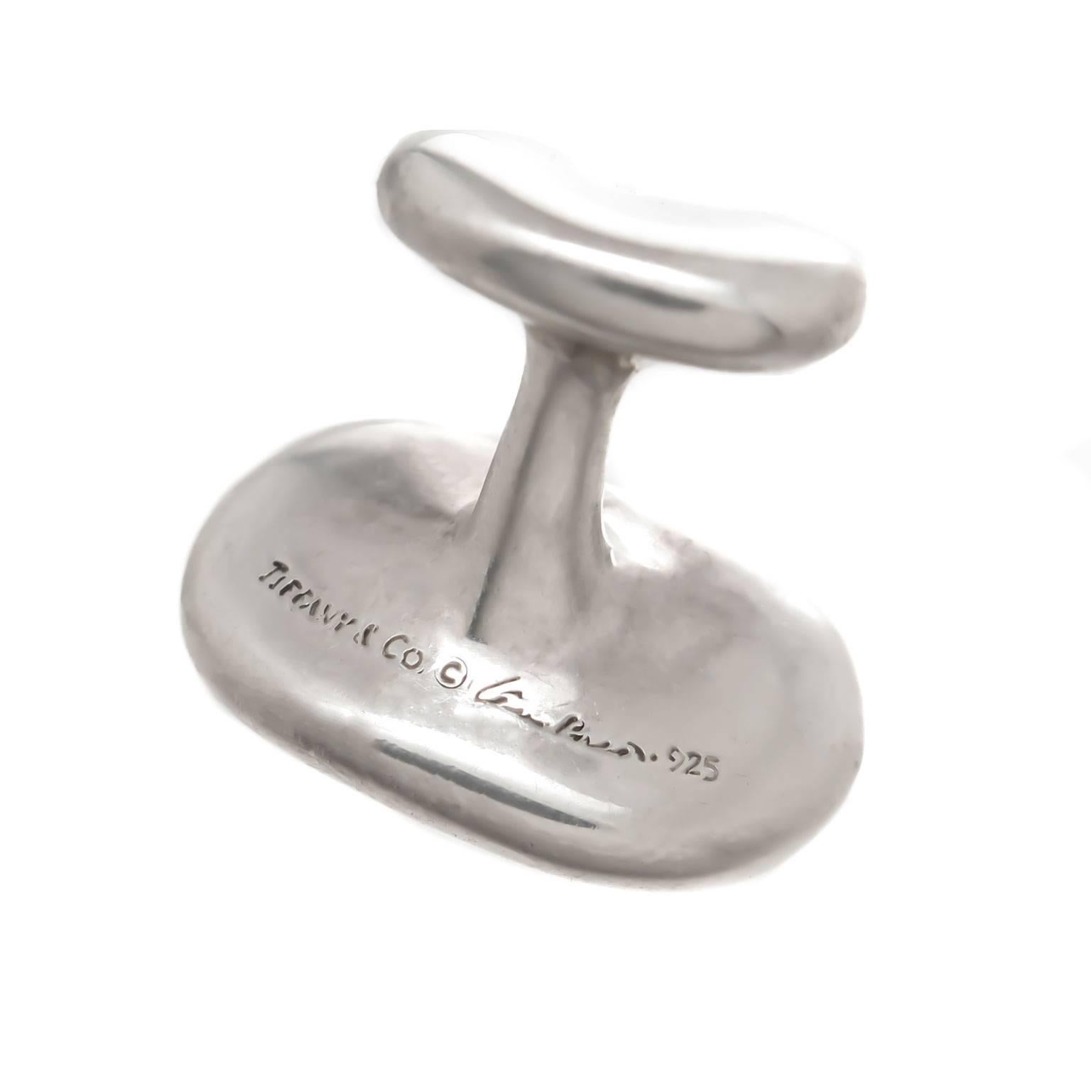 Elsa Peretti for Tiffany & Company Sterling Silver Bean Collection Cufflinks. These are solid and weigh 1 ounce for the pair. Measuring 3/4 inch across the top.