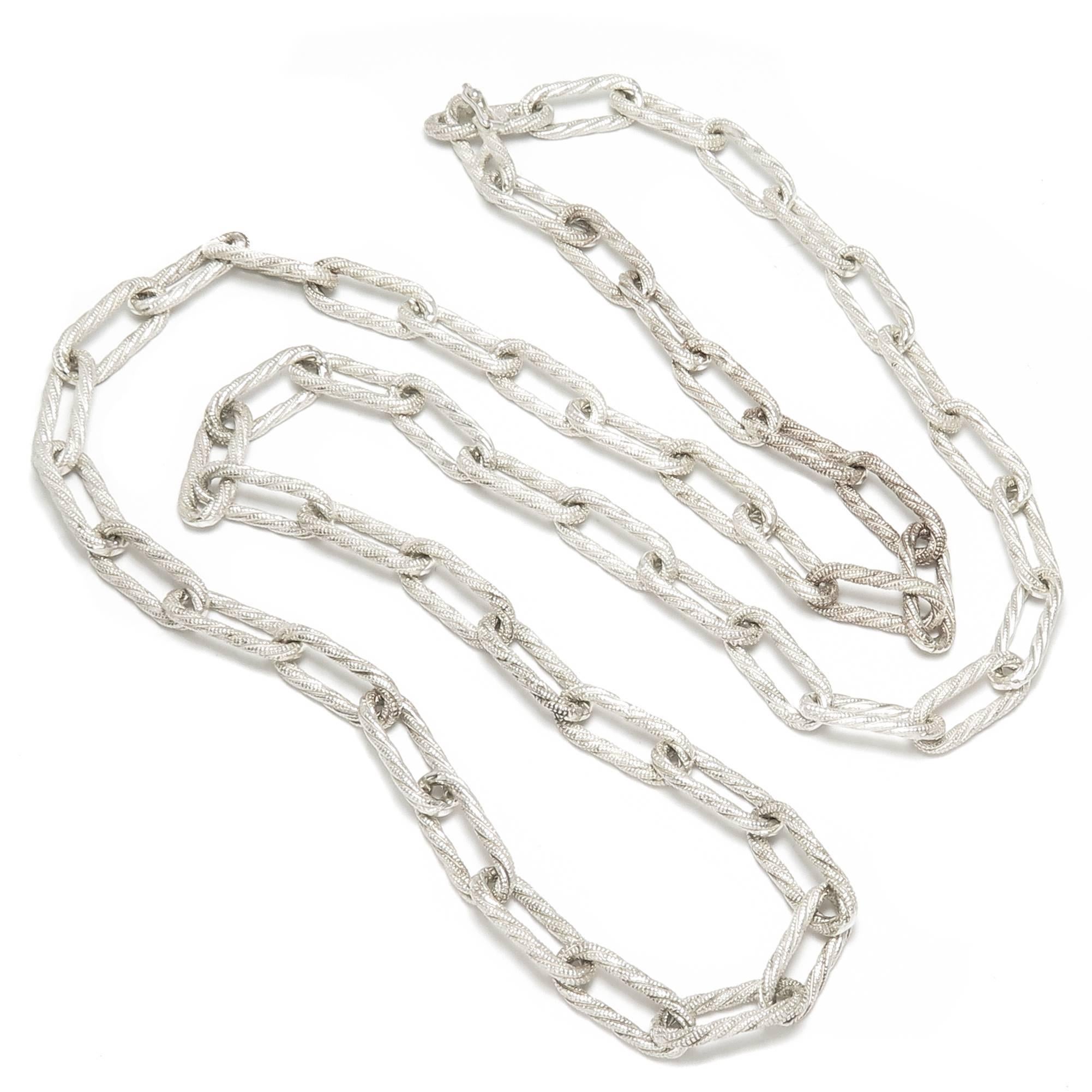 Tiffany & Co. Sterling textured long Link Chain In New Condition In Chicago, IL