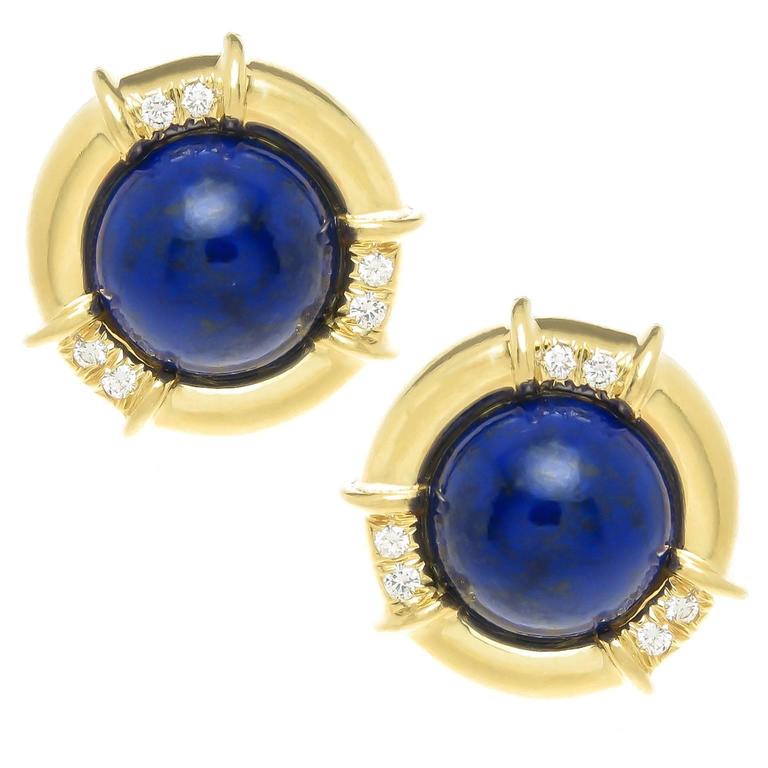 1990s Tiffany And Co Lapis Lazuli Diamond Gold Earclips At 1stdibs Lapis Lazuli Diamond Gold Earclips For