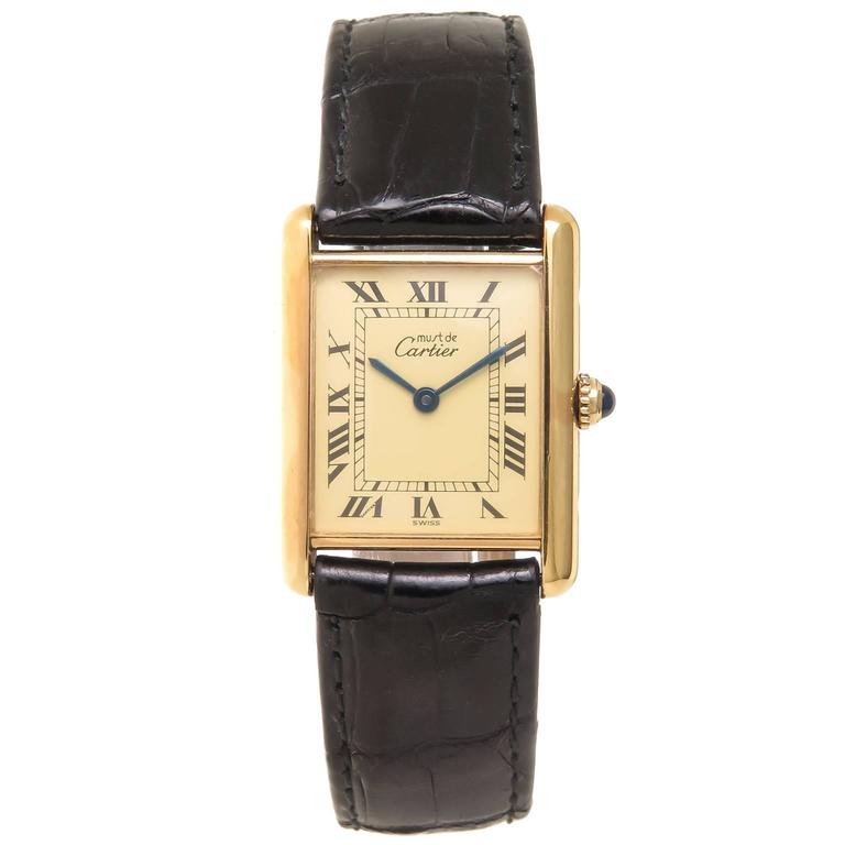 Cartier Vermeil Classic Quartz Tank Wrist Watch at 1stDibs