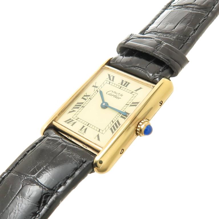 Cartier Vermeil Classic Quartz Tank Wrist Watch at 1stDibs