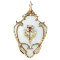 Antique Russian Gem set White Enamel Gold  Large Locket 