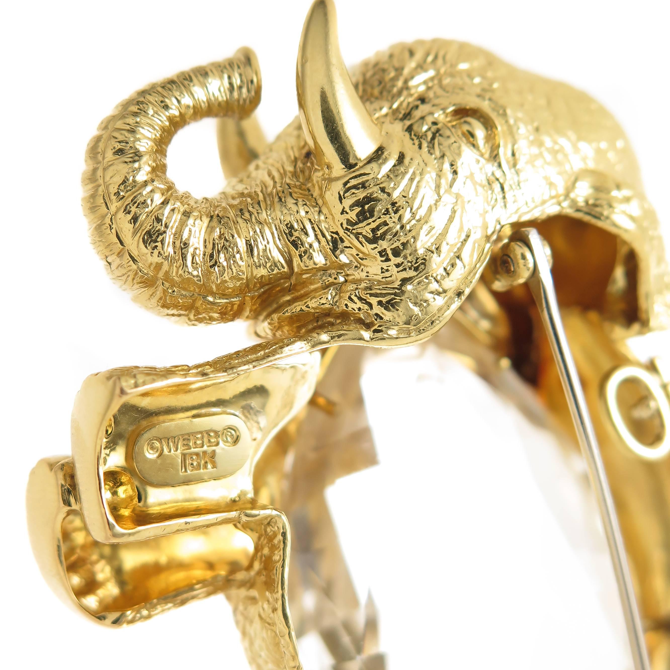 Magnificent David Webb Rock Crystal Gold Elephant Brooch 1