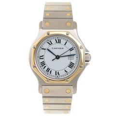 Cartier Stainless Steel Yellow Gold Santos Mid Size Automatic Wristwatch