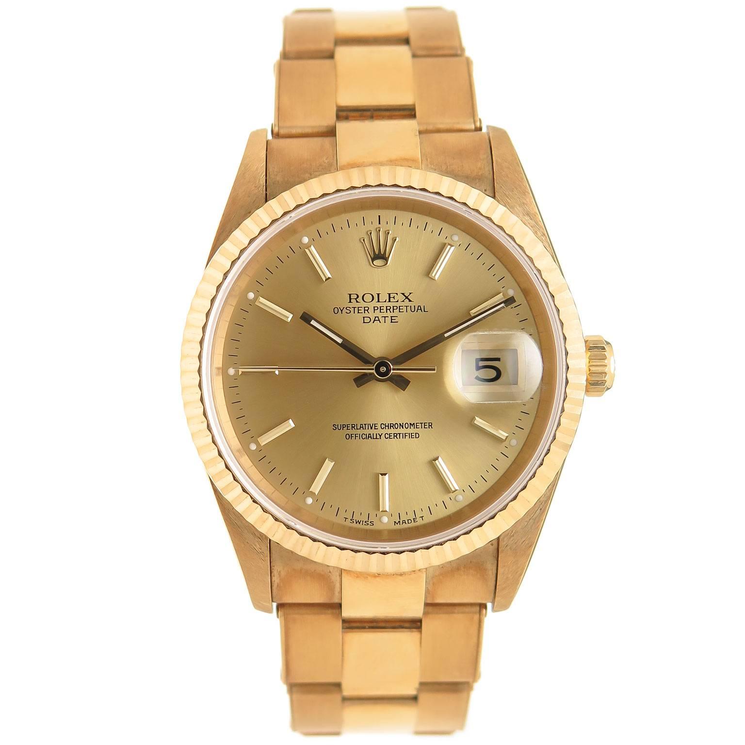 Rolex Yellow Gold Date automatic self winding Water Proof Oyster Wristwatch 