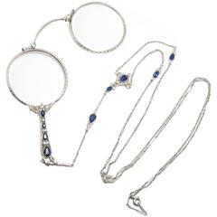 Cartier Sapphire Diamond Platinum Lorgnette, circa 1920s