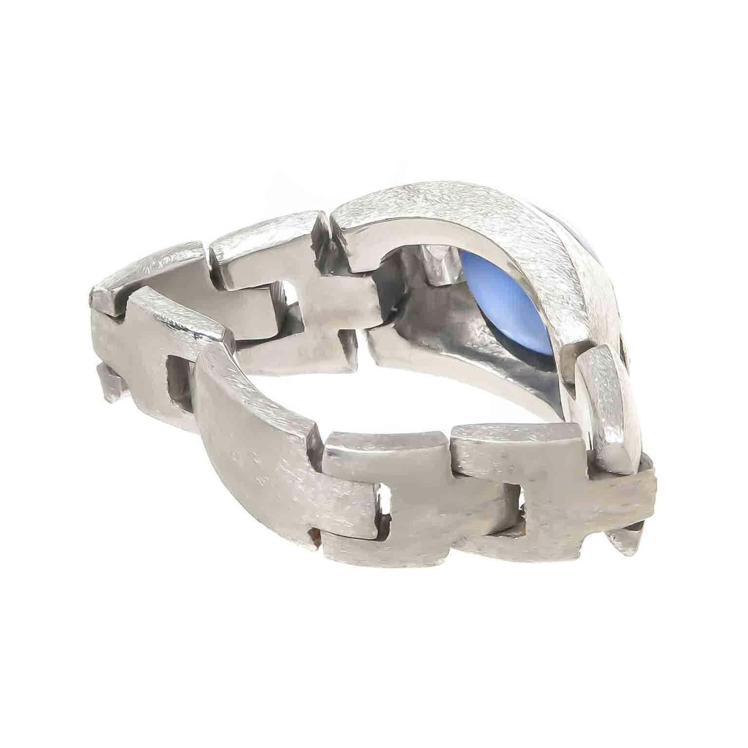 Women's or Men's Art Deco Platinum Diamond and Sapphire Flexible Linked Ring