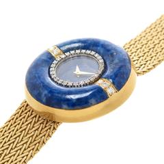 Longines Ladies Yellow Gold Diamond Lapis Manual Wind Wristwatch
