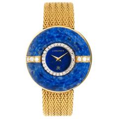 Longines Ladies Yellow Gold Diamond Lapis Manual Wind Wristwatch