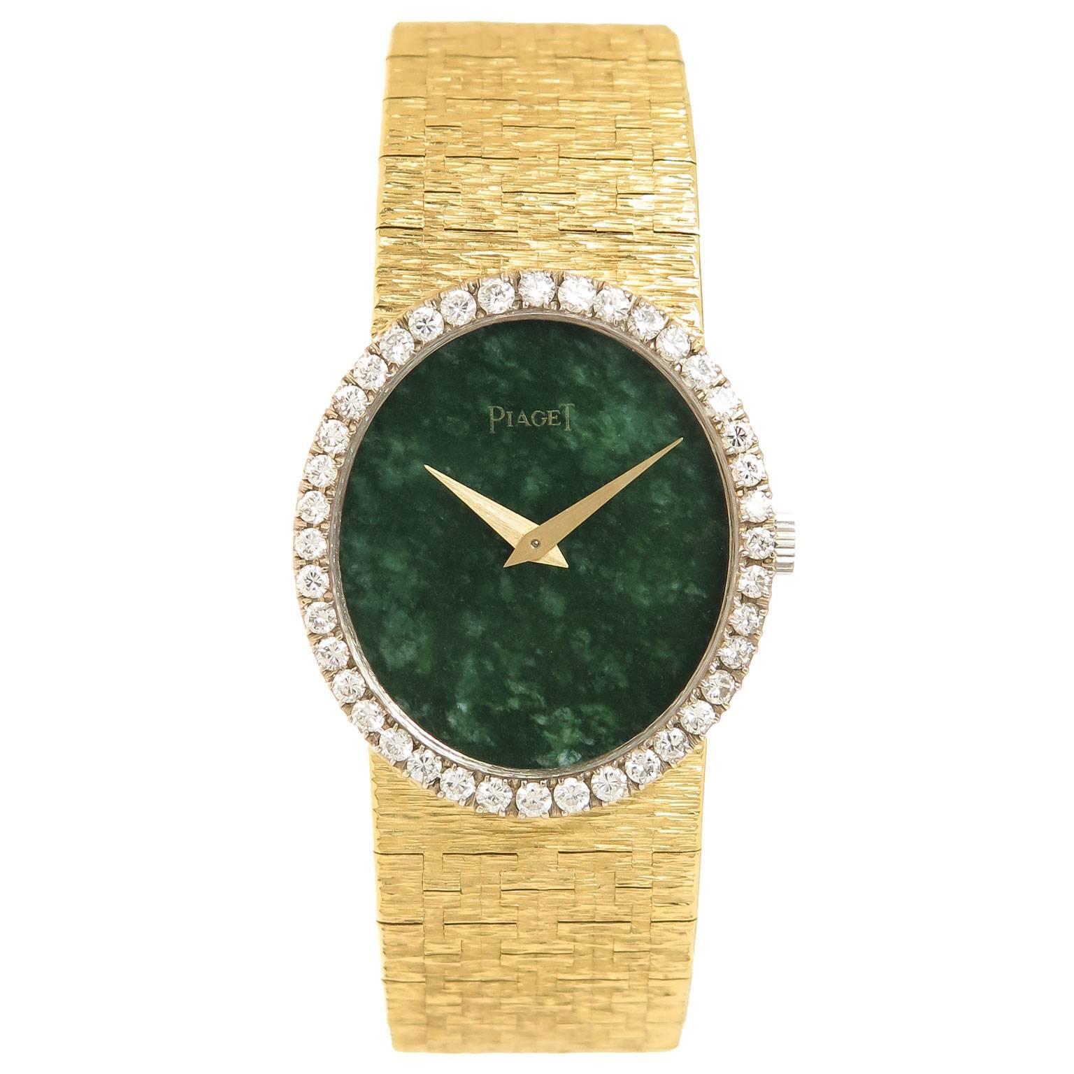 Piaget Ladies Yellow Gold Diamond Jadeite Dial Manual Wind Wristwatch