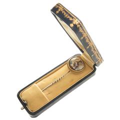 Large Victorian Gold and Reverse Carved Crystal Pheasant Stick Pin