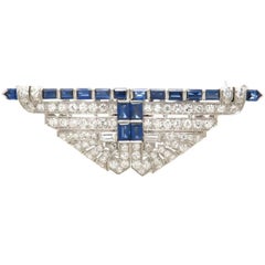 Art Deco Platinum Diamond and Sapphire Dress Clips Brooch