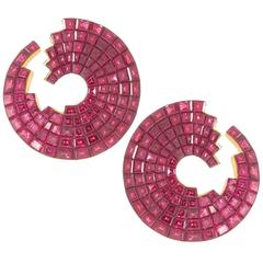 Ruby Invisible Set Gold Earrings 1