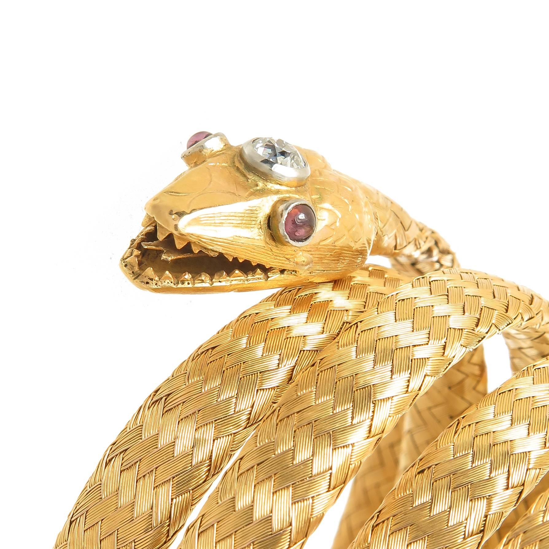 Late Victorian French Yellow Gold Victorian Snake Bracelet