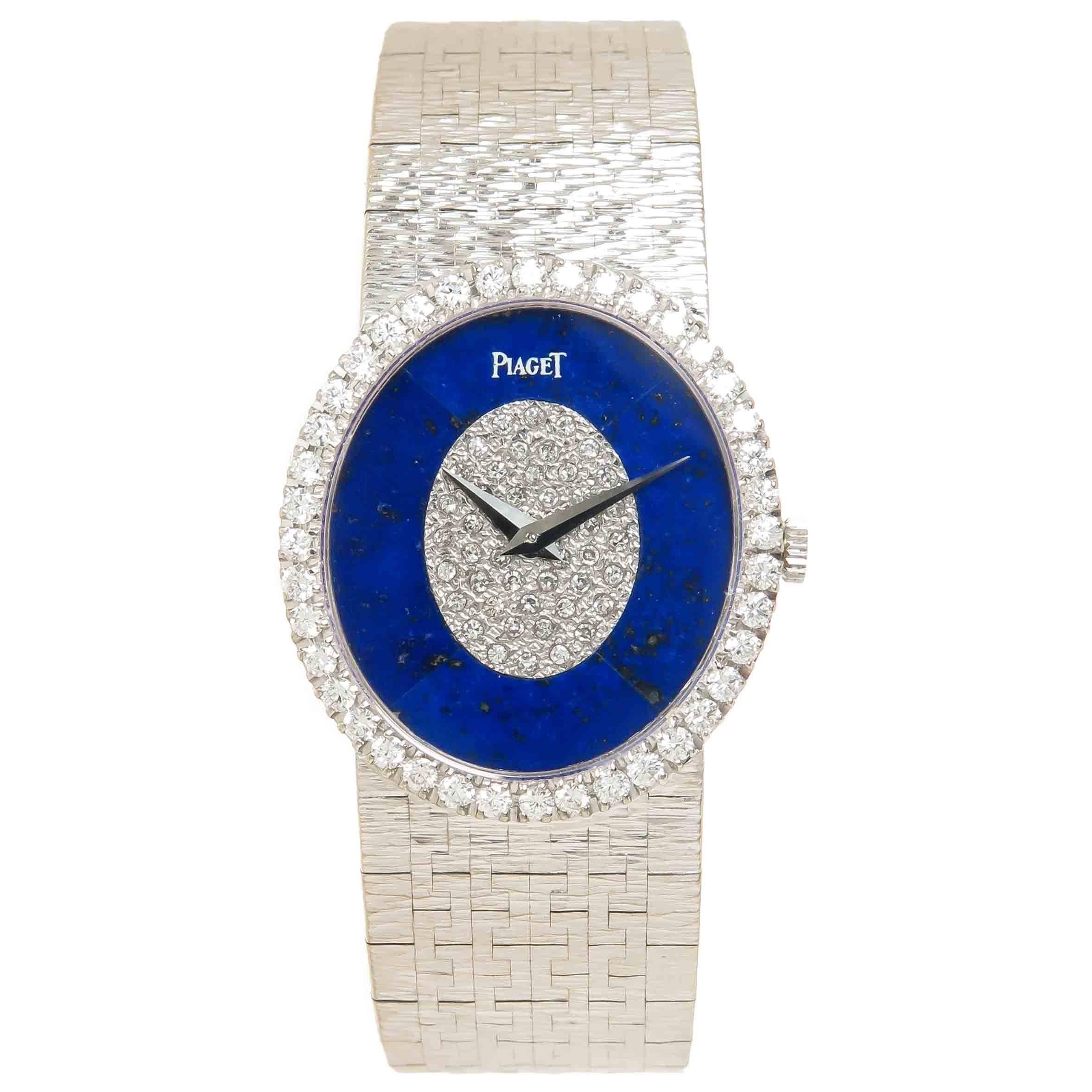 Piaget White Gold Lapis and Diamond Mechanical Ladies Wristwatch