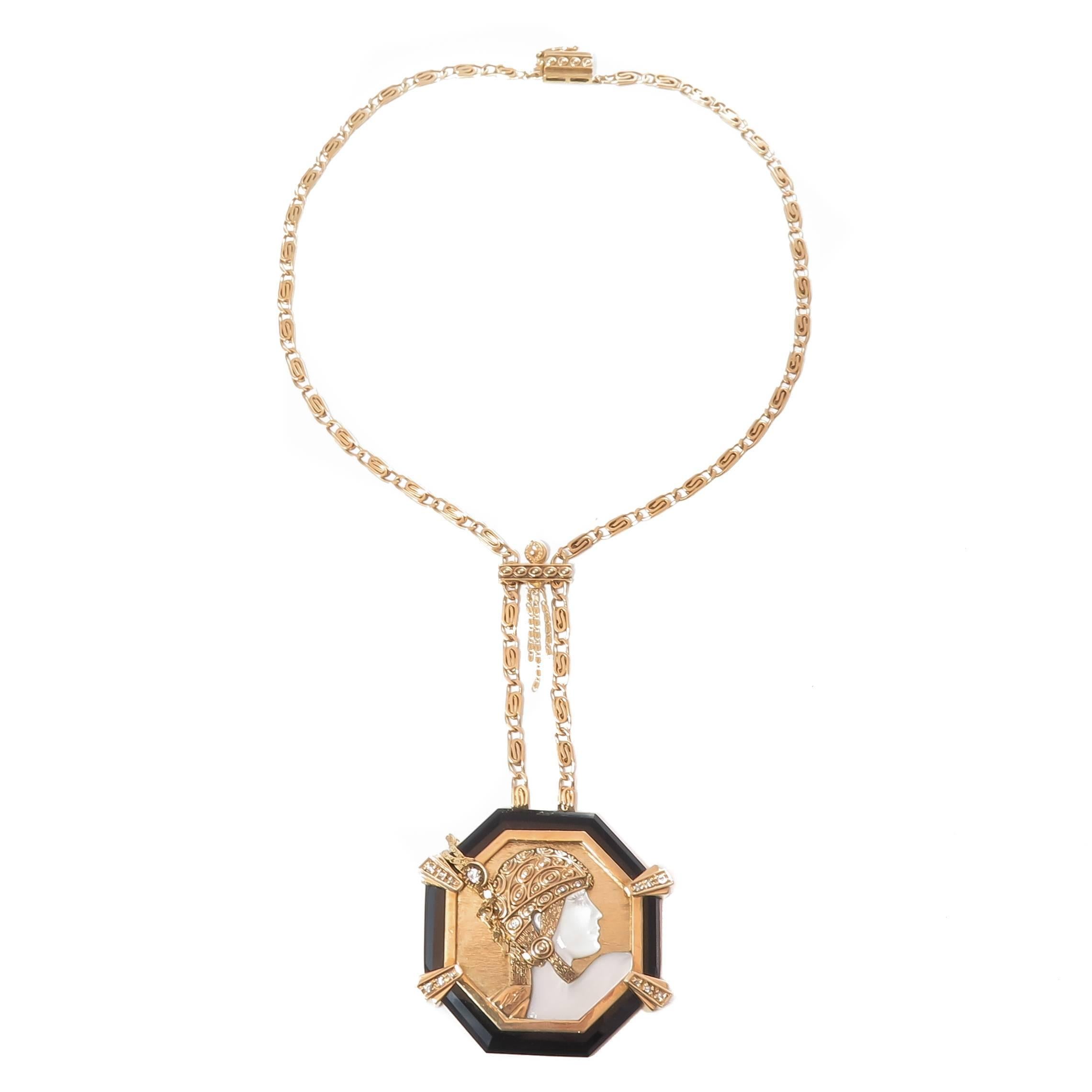 Erte Aventurine Onyx Diamond Gold Necklace