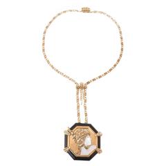 Erte Aventurine Onyx Diamond Gold Necklace