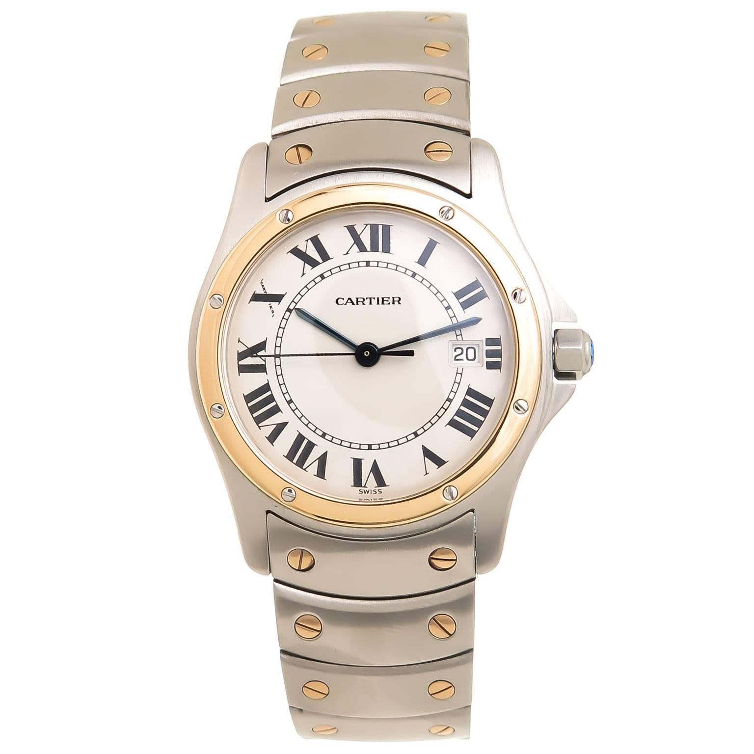 Cartier Yellow Gold Stainless Steel Santos Ronde Mid Size Quartz Wristwatch