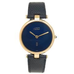 Cartier Vermeil Vendome Large Blue Dial Quartz Wristwatch