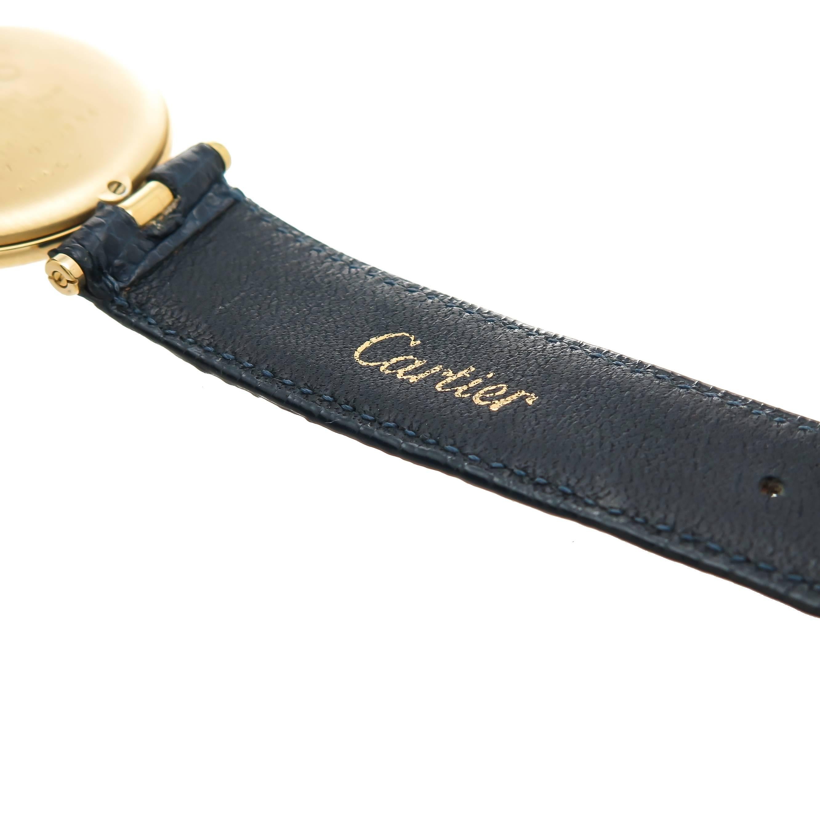 Women's or Men's Cartier Vermeil Vendome Large Blue Dial Quartz Wristwatch