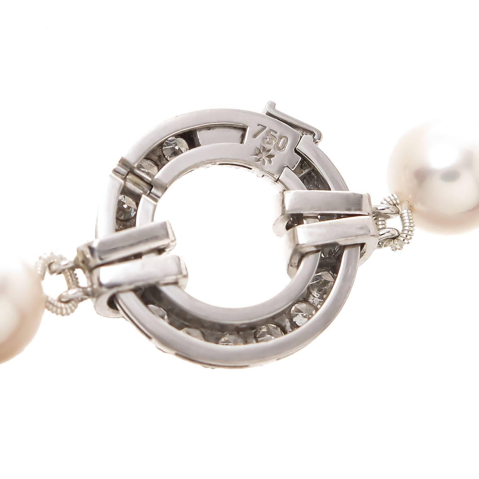 Vacheron & Constantin Long Pearl Necklace with Diamond Clasp In Excellent Condition In Chicago, IL