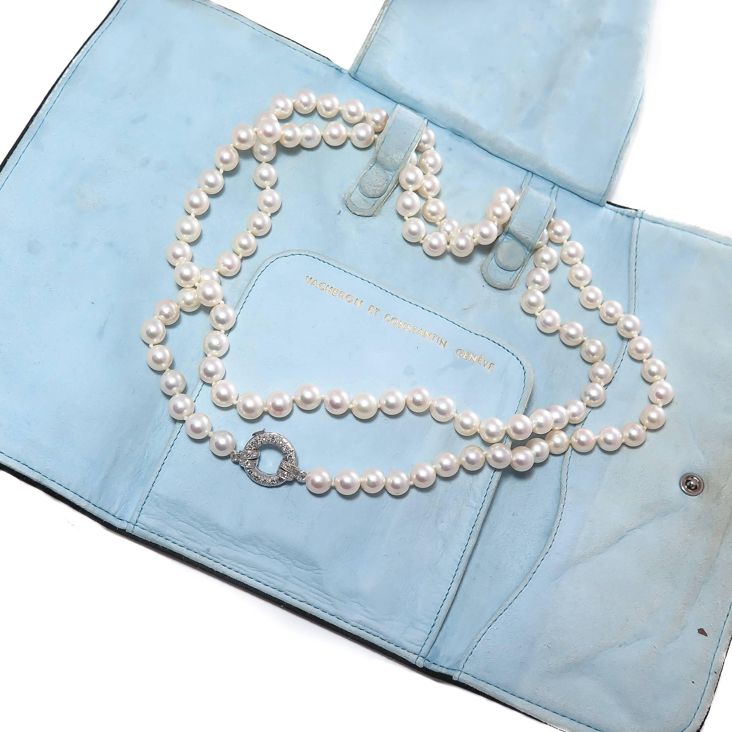 Women's or Men's Vacheron & Constantin Long Pearl Necklace with Diamond Clasp