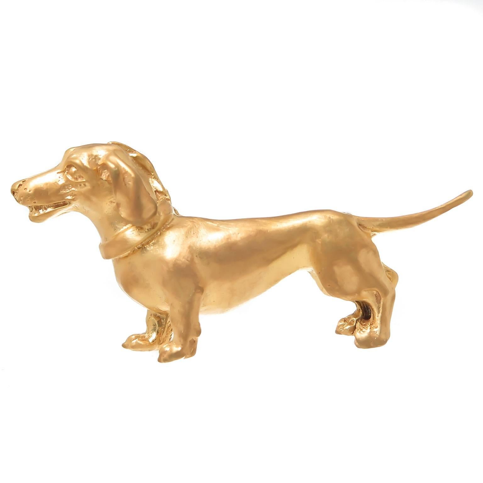 Dachshund Gold Vermeil Sterling Brooch