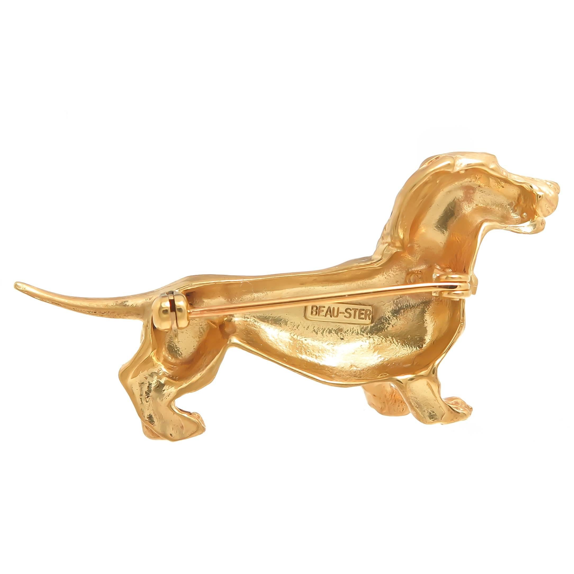 Dachshund Gold Vermeil Sterling Brooch In Excellent Condition In Chicago, IL