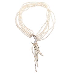 Retro Erte Nocturne Pearl Diamond Gold Necklace