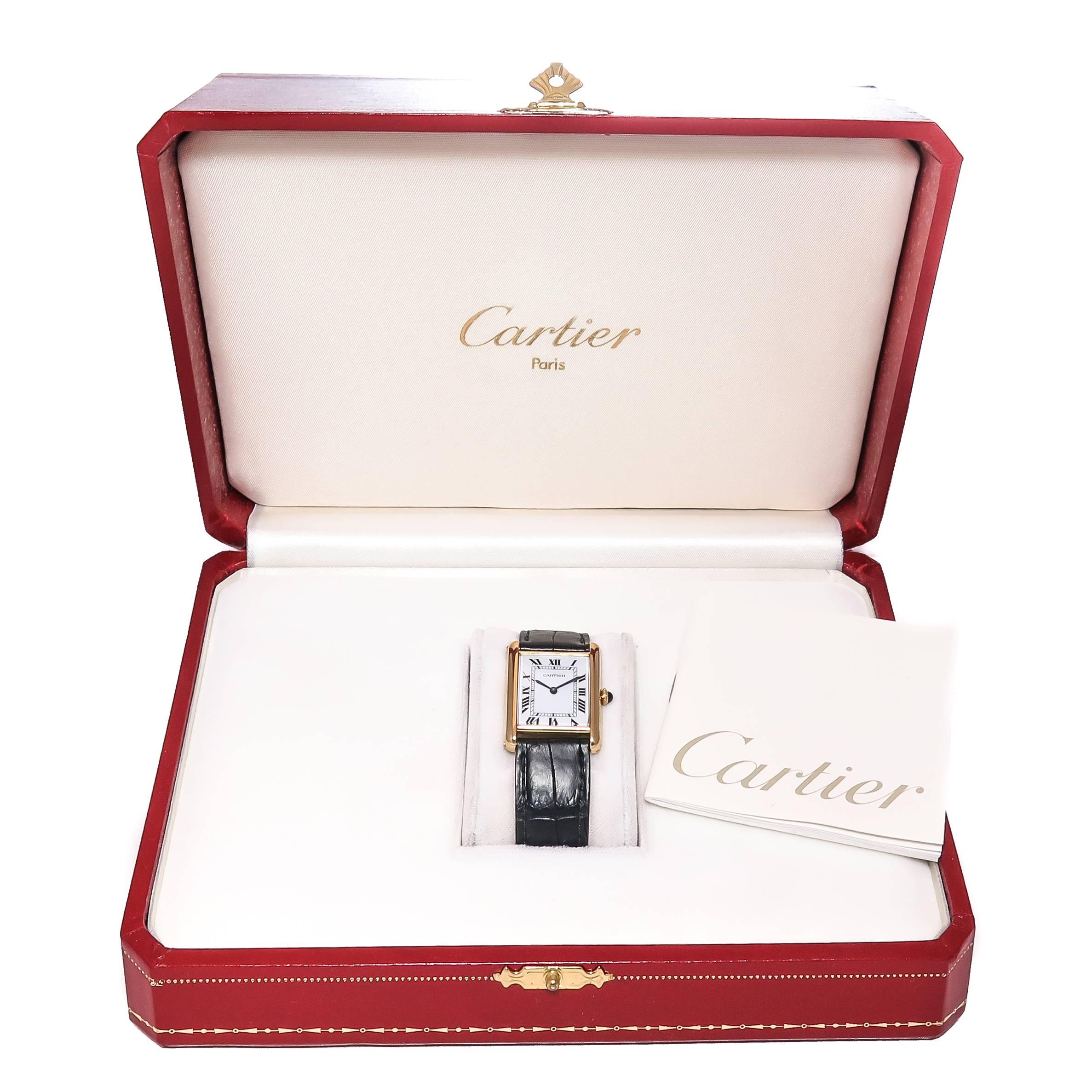 Women's or Men's Cartier Yellow Gold Classic Tank Manual Wind Wristwatch