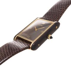 Cartier Gold Plate Wood Case and Dial Tank Mechanical Wristwatch, 1970s