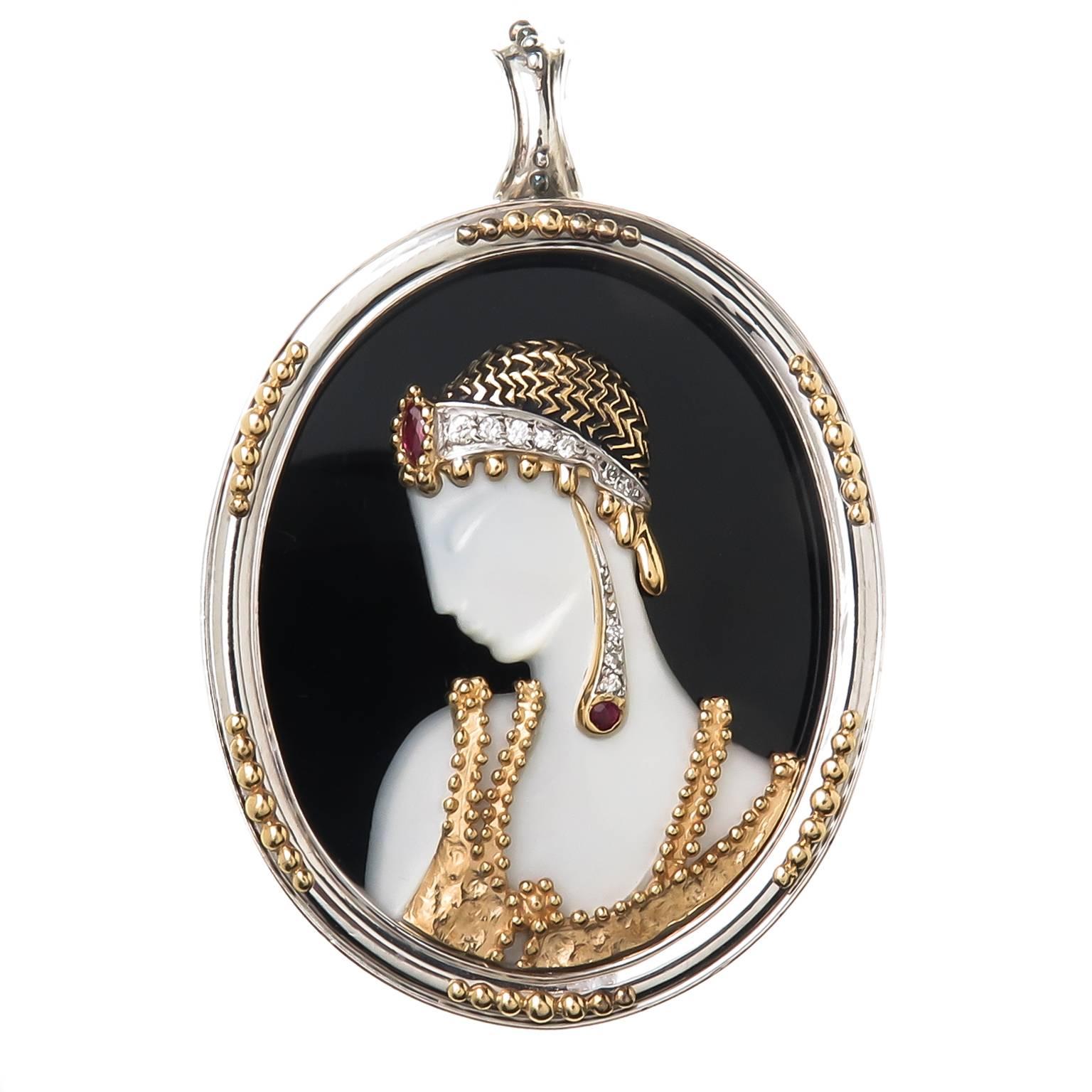 Erte Silver Gold Gem Set Salome Brooch Pendant