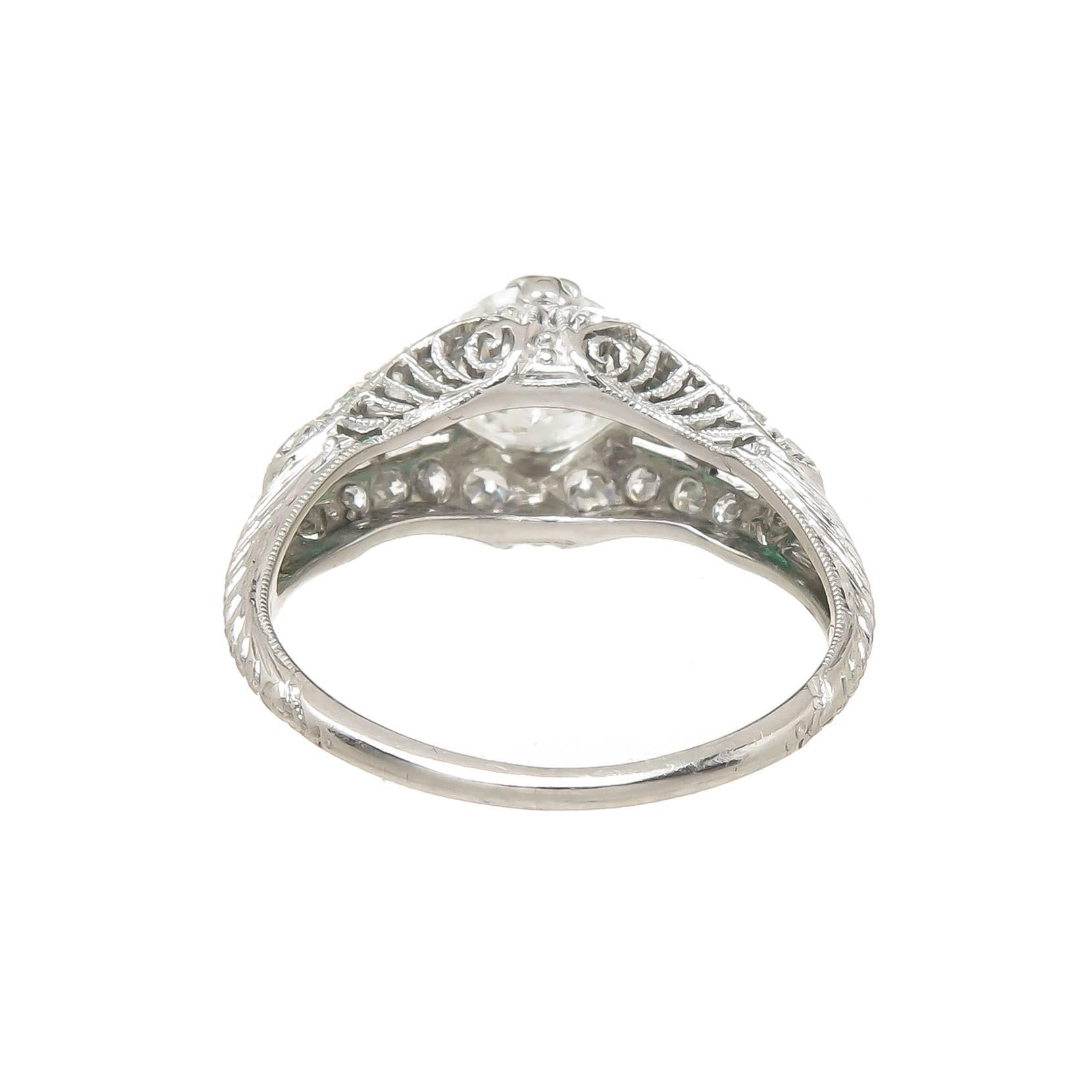 Old European Cut Diamond Platinum Engagement Ring, 1920s
