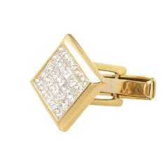 Invisible Set Princess Cut Diamond Gold Cufflinks