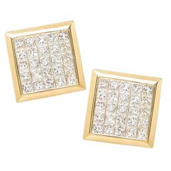 Invisible Set Princess Cut Diamond Gold Cufflinks 5