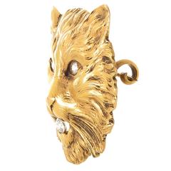 Large Diamond Yellow Gold Cat Brooch, 1910